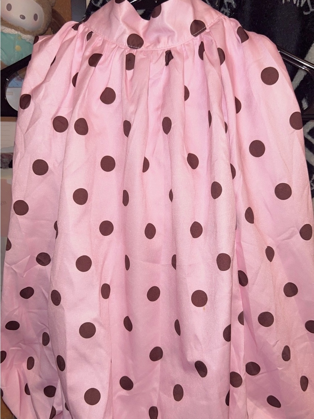 Pink Polka Dot A-Line bubble top- Brown Dots